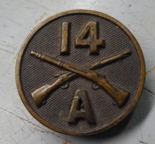 Ww1 Us 14th Infantry Division / Company A - Collar Disk - Usb1270