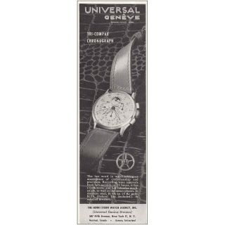 1947 Universal Geneve: Tri - Compax Chronograph Vintage Print Ad