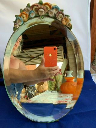 Lovely Vintage/antique Barbola Dressing Table Mirror,  Oval With Stand 13 X 9 "