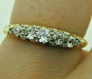 Antique 5 Stone 18 Ct Yellow Gold & Diamond 0.  36 Cts Ring Size 