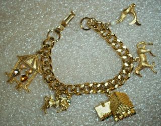 Vintage House Of Borvani Gold Tone Rhinestone And Faux Pearl Charm Bracelet
