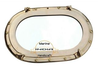 Large 14 " Brass Porthole Marine Boat Ship Oval Porthole Ship Window Wall Mirror