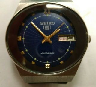 Unusual Mens Seiko Automatic Wrist Watch With Blue Dial Day/date