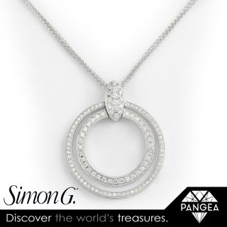 Simon G.  Solid 18k White Gold Pave Diamond Double Circlet Necklace 19 " 0.  98ctw