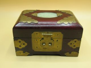Vintage Wood Lacquer And Brass Jewelry Box