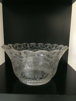 Antique Clear And Acid Etched Frilly Oil Lamp Shade