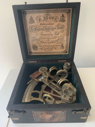 Nautical Sextant J.  Scott London 1753 Brass Navigational Instrument Makers W Box