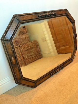 Large Mirror,  Beveled Edged Mirror,  Heavily Carved Oak Frame