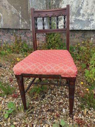 19 - 20th C Small Country Occasional Chair - Fabric Seat - Needs Tlc / Restoration