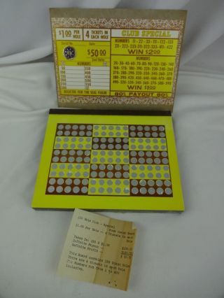 Rare Vinatge Club Special 1 Dollar Gambling Lotto Punchboard Casino Game