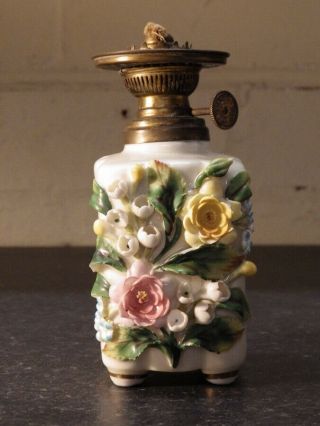 Victorian Flower Encrusted Porcelain Oil Lamp Base