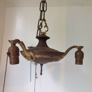 Antique Fancy Brass 3 Lite Hanging Pan Chandelier Ceiling Light Lamp Fixture