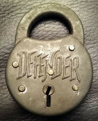 Rare Vintage Antique Defender Padlock Lock No Key Made In Usa Embossed Display