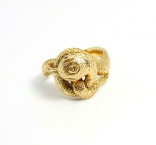 Vintage,  Heavy,  14k Yellow Gold Snake Ring With Ruby Eyes.