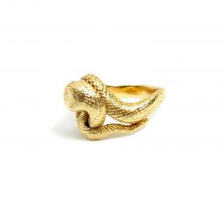 VINTAGE,  HEAVY,  14K YELLOW GOLD SNAKE RING WITH RUBY EYES. 2