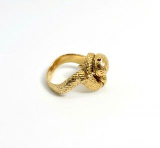 VINTAGE,  HEAVY,  14K YELLOW GOLD SNAKE RING WITH RUBY EYES. 3
