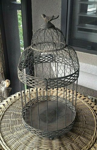 Vintage Metal Wire Bird Cage Dome Roof Top Ornate 19.  5 "