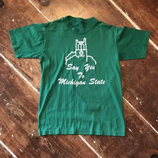 Vintage 80s Say Yes To Michigan State University T - Shirt Small Msu Spartans