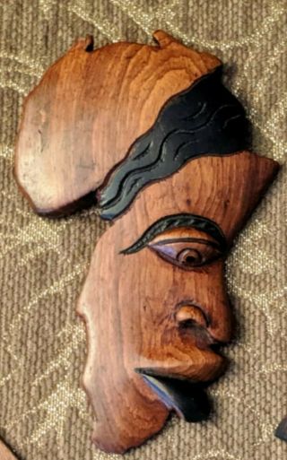 African Wood Carving Face Sculpture - Wall Hanging - Made In Senegal