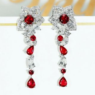 4.  62ct 100 Natural Diamond 14k White Gold Ruby Earrings E54 - 7