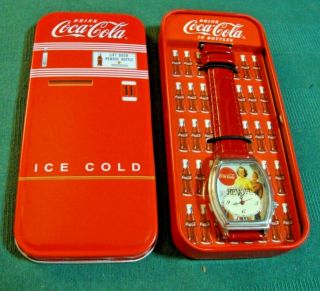 Coca Cola Watch Nib Vintage Man Or Woman With Metal Case