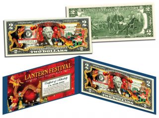 Chinese Lantern Festival Colorized $2 Bill Us Legal Tender Currency Lucky Money