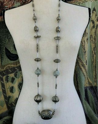 Vtg Express Hand Made In Italy Silver Tone Long Statement Couture Necklace 48 "