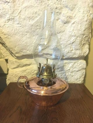 Vintage Nursery Paraffin Oil Lamp Glass Shade Copper & Brass Arts & Crafts