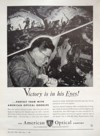 1942 Ad (j19) American Optical Co.  Southbridge,  Mass.  Ao Eye Protection Goggles