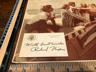 President Richard Nixon Signed White House 4 " X 2.  5 " Card On 11 X 14 Color Photo
