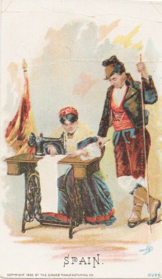4 Antique Singer Sewing Machine Trade Cards - National Dress Costumes - Spain