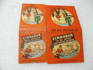 Las Vegas 2 Dif 1950s Cinnabar Casino Club Bar Matchbooks Atchcover Chips