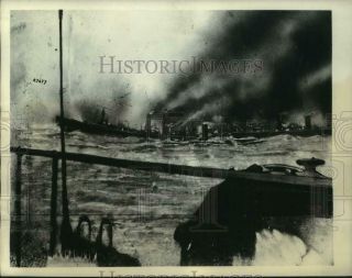 1914 Press Photo Scene Of Battle Between German Craft And British Naval Fleet