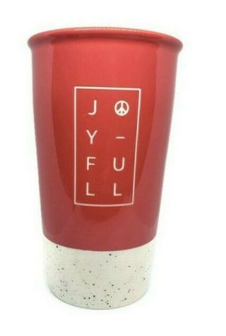 2017 Starbucks Holiday Red Joy - Full Ceramic Tumbler Travel Mug 12 Oz Missing Lid