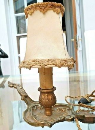 Antique Art Nouveau Ornate Cast Brass Finger Lamp With Shade