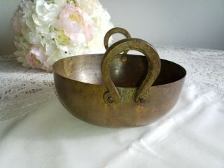 ANTIQUE/VINTAGE COPPER & BRASS PAN WITH RIVETED HANDLES. 3