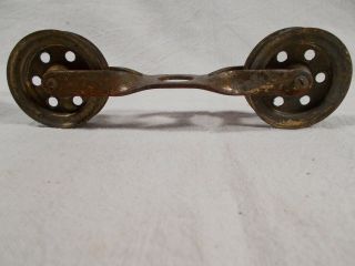 Victorian Brass Leveler Evener Part Double Wheels For Hanging Oil Lamp Pulldown