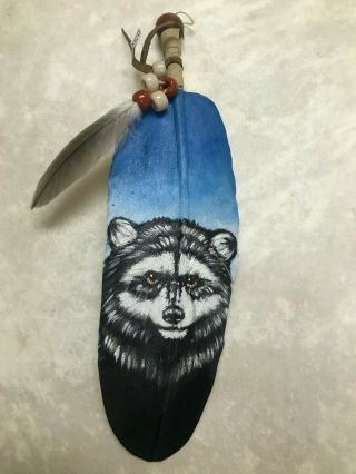 Hand Painted Feather,  Racoon,  Arts & Crafts,  Southwest Art,  Santa Fe Style