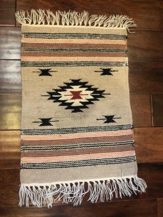 El Paso Saddle Blanket Co,  Small.  15 1/2 X 22 1/2” Southwestern Style.  100 Wool