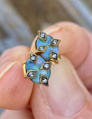 Designer Cathy Waterman 22k Gold Boulder Opal Diamond Thorn Stud Earrings,  2.  9g