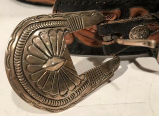 Vintage Navajo Sterling Silver JC Delgarito Belt 4pc Buckle 36” Tony Lama 2