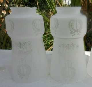 2 Vintage Etched Frosted Glass Hurricane Lamp Shade Laurel Wreath 2 3/8 " Fitter