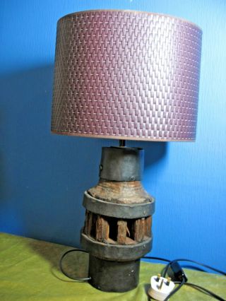 Vintage Lamp Made From Antique Wood & Metal Wheel Hub