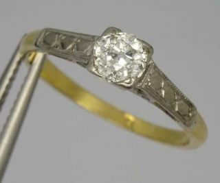 Antique 18ct Gold & Platinum 0.  50ct Old Cut Diamond Solitaire Ring