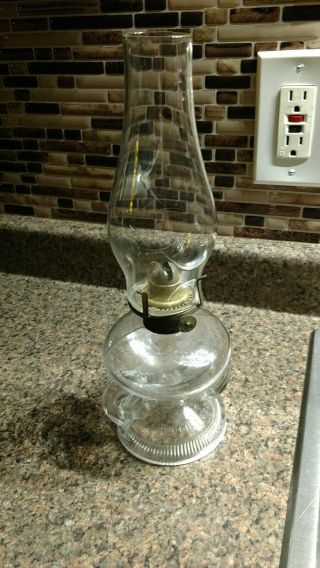 Vintage Oil Lamp Clear Glass With Chimney Two Handled Applied For Patent D13