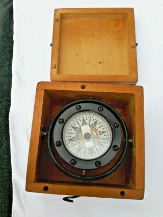 Vintage Dirigo Maritime Ships Compass In Wooden Box