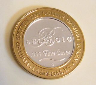 . 999 Fine Silver Bellagio Casino Hotel & Fountains Lv $10 Coin Series G Strike