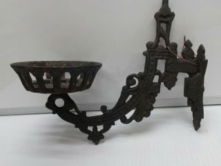 Antique Ornate Victorian Cast Iron Wall Mount Kerosene Oil Lamp Fixture / Holder