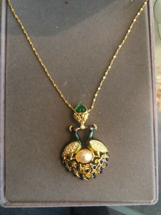 Nolan Miller Double Peacock Multi - Jewel Gold - Tone Pendant And 30 " Necklace