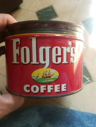 Folgers Coffee Can 1 Pound Can Vintage Advertising Old Farm 2